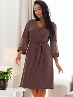 Халат жіночий бавовна і мереживо 1763, коричневий.