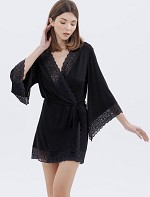 Халат з віскози і мережива короткий 1350, чорний.