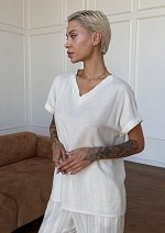 Футболка жіноча з віскози та льону Roksana 1133, молочний.