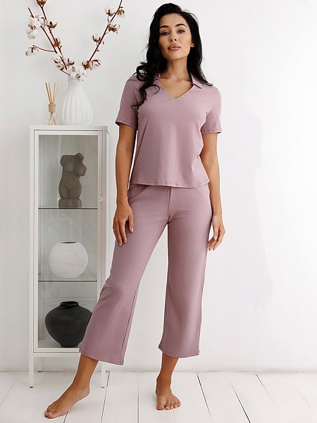 Комплект з бавовни футболка і капрі 1787, рожевий.