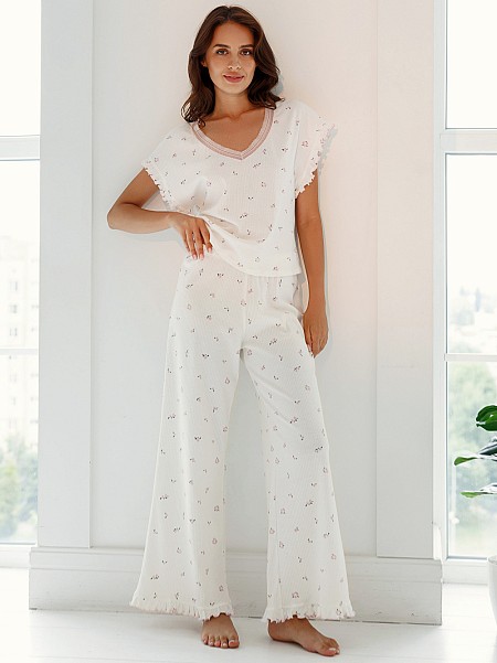 Комплект з бавовни футболка і штани 1850, білий.