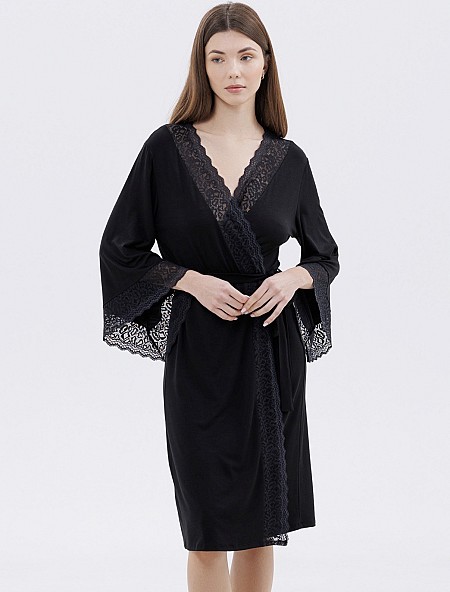 Халат домашній віскоза і мережива 1347 Roksana, чорний.