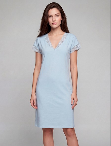 Сорочка нічна з бавовни і мережива 1369, блакитний.