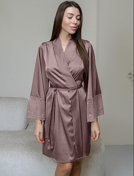 Халат домашній з штучного шовку 1566 Roksana, моко.