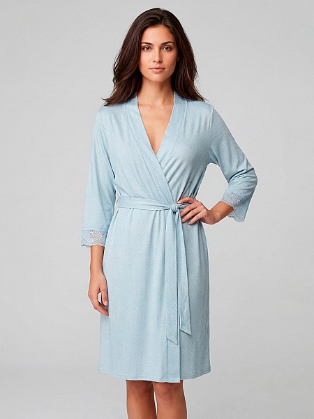 Халат жіночий з бавовни і мережива1563 Roksana, блакитний.