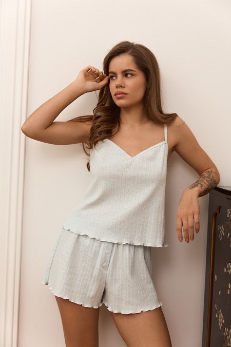 Комплект майка і шорти в рубчик з бавовни SN-6025, блакитний.