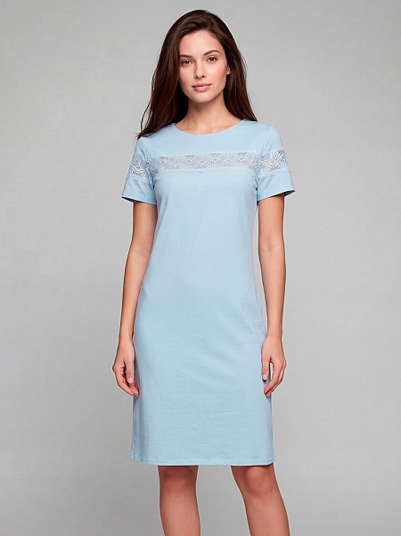 Сорочка нічна з бавовни і мережива 1370 Roksana, блакитний.