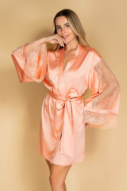 Халат кімоно з шовк-сатину і мережива 812-6778 Obrana, кораловий.
