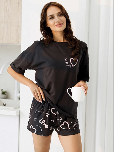 Комплект з бавовни футболка і шорти 1407, темно-сірий.