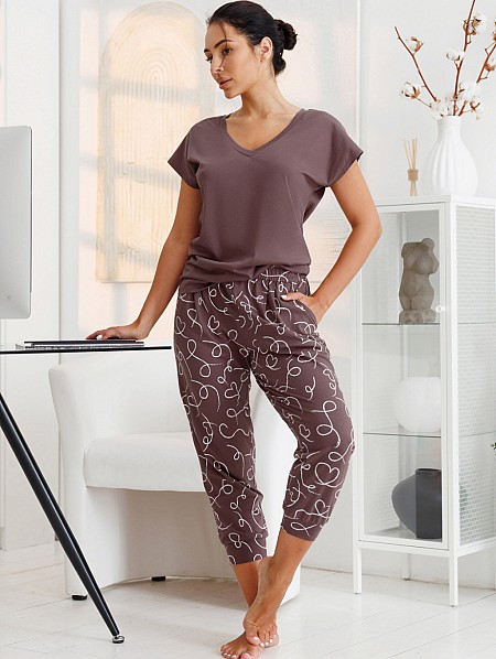 Комплект з бавовни футболка і капрі 1332, коричневий.