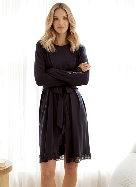 Халат домашній з мереживом AM-5050 Your Touch, темно-сірий.